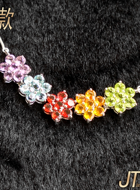 天然橄榄石托帕石紫黄水晶锁骨颈项链925银镶 女友晚宴情人节礼物