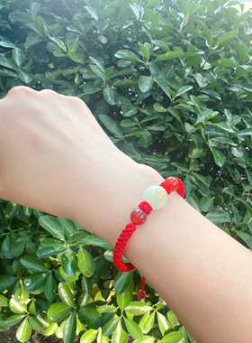 梵文om瑜伽六字箴言红玛瑙紫玛瑙手工编织本命红手绳红绳手串