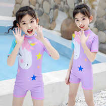 New Children Swimsuit Girl Conjoined Flat Corner Cartoon Swimming Suit Girl Middle Child Childrens Sunscreen Swimsuit