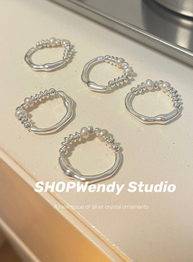 一戒两戴碎银子珍珠戒指有弹力