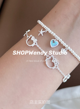 SHOPWendy｜足银990可爱卡通kitty猫头少女心手链不掉色