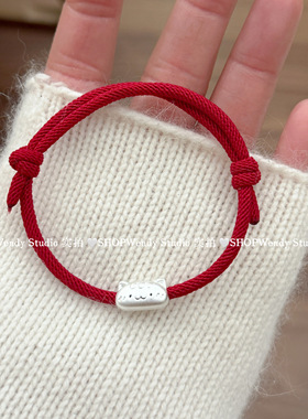 足银999法棍猫本命年红绳手链