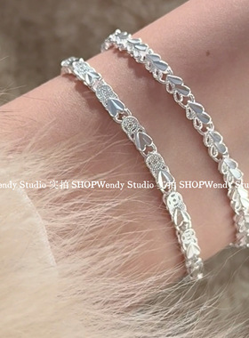 足银999爱心铜钱双面车花手链