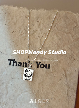 Kitty猫S925纯银方块项链