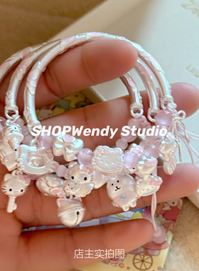 足银999粉色Kitty蝴蝶结半镯