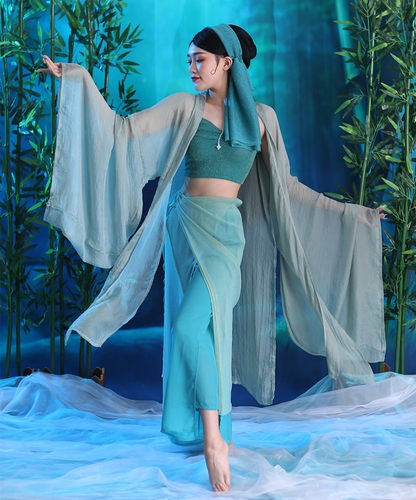 小橙子同款改良版古典舞演出服青蛇白蛇舞蹈表演广袖外披汉服练功 - 图2