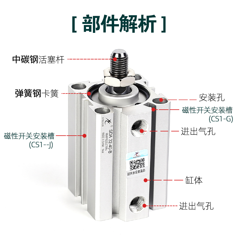 星辰小型气动薄型气缸SDAS50/63/80/100-20BX25BX30*35X45X75外牙 - 图1