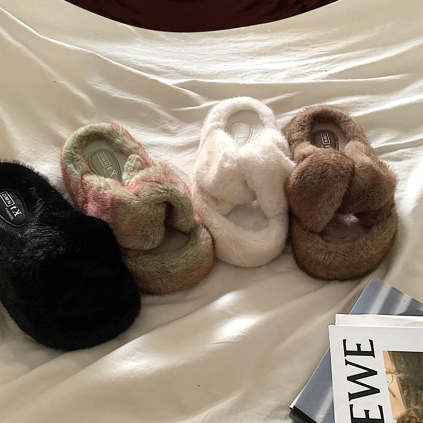 金屿鹿 温柔高级~秀智同款厚底毛毛拖鞋女外穿加绒ins网红棉拖鞋,淘宝优惠券,粉丝福利购,淘宝优惠卷