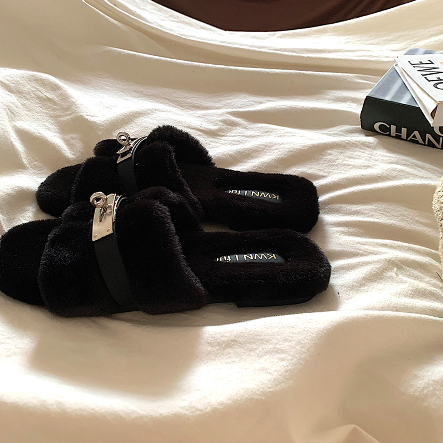 金屿鹿 老钱高级感~ins时髦温柔风毛毛拖鞋女冬季网红时尚棉拖鞋,淘宝优惠券,粉丝福利购,淘宝优惠卷