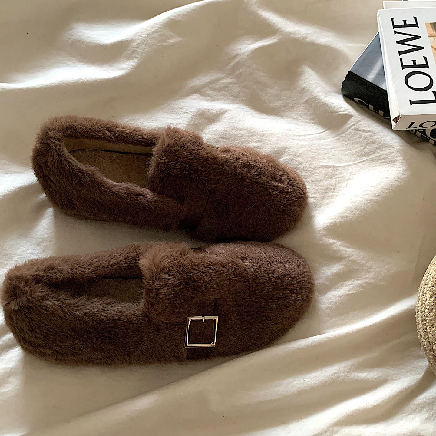 茸茸雪白~ins温柔加绒毛毛鞋女外穿网红老钱保暖一脚蹬棉鞋豆豆鞋,淘宝优惠券,粉丝福利购,淘宝优惠卷