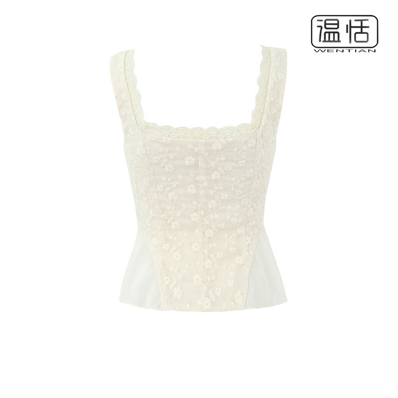 【包邮】法式小众重工刺绣领口抽绳系带单排扣吊带背心女夏季上衣,淘宝优惠券,粉丝福利购,淘宝优惠卷