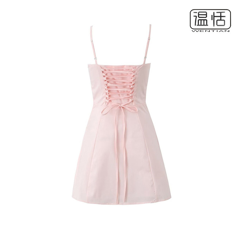 【包邮】法式纯欲风抹胸抽褶收腰显瘦吊带裙鱼骨绑带小个子连衣裙