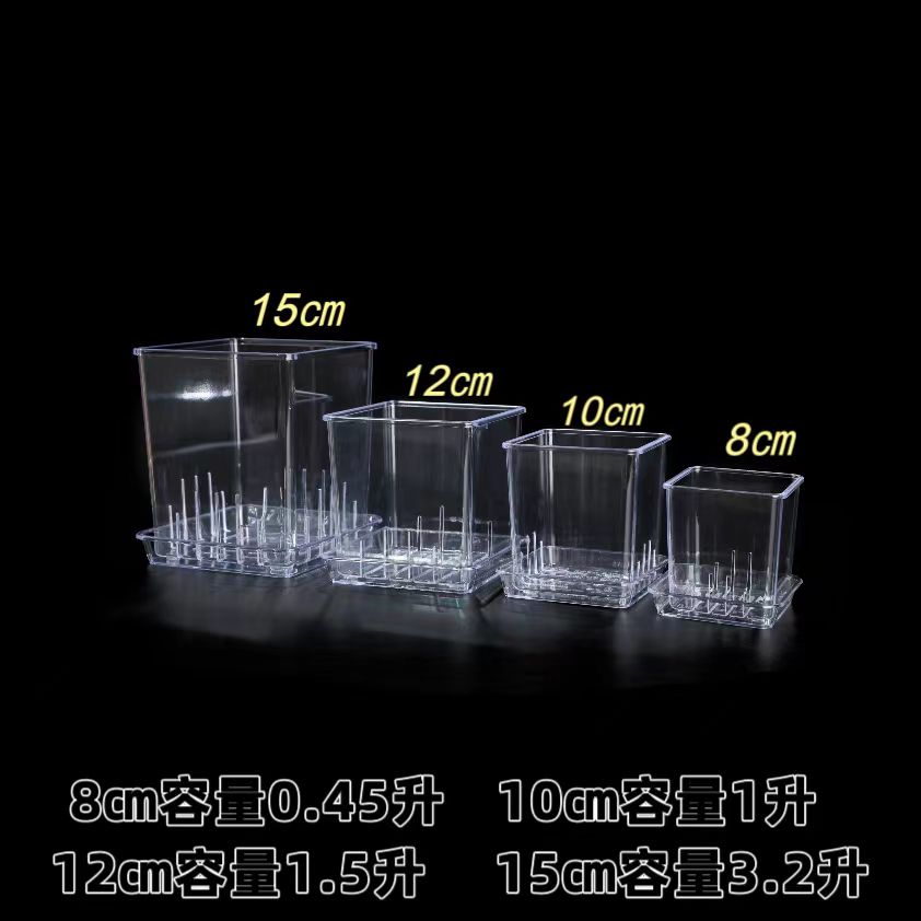 识兰第二代高透明方形透气带侧孔塑料蝴蝶兰专用观根控根专利花盆-图0