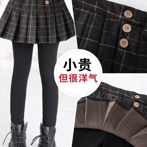 女童裤子春秋2026冬款大童假两件裙裤洋气加绒打底裤儿童踩脚裤裙 - 图0