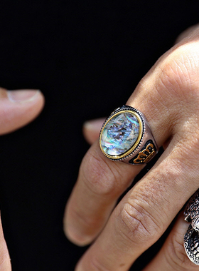 BytheR男女钛钢日韩蛋白石指环