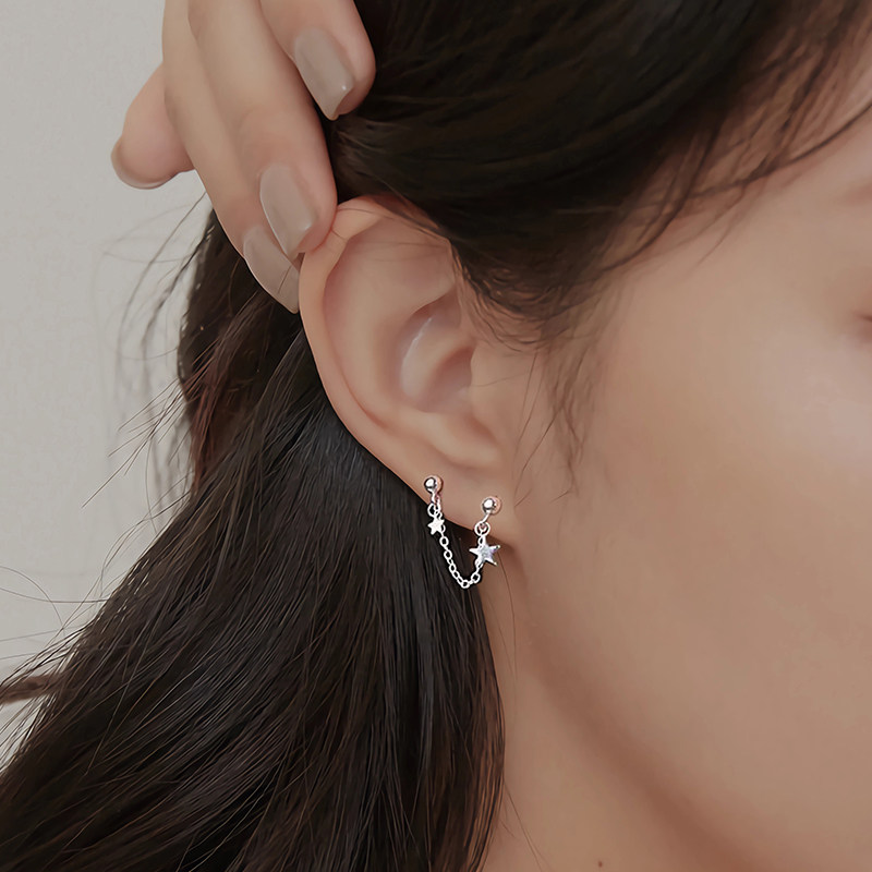 星星耳线女双耳洞螺丝拧扣耳钉s999纯银耳环高级感轻奢圆珠耳饰,淘宝优惠券,粉丝福利购,淘宝优惠卷