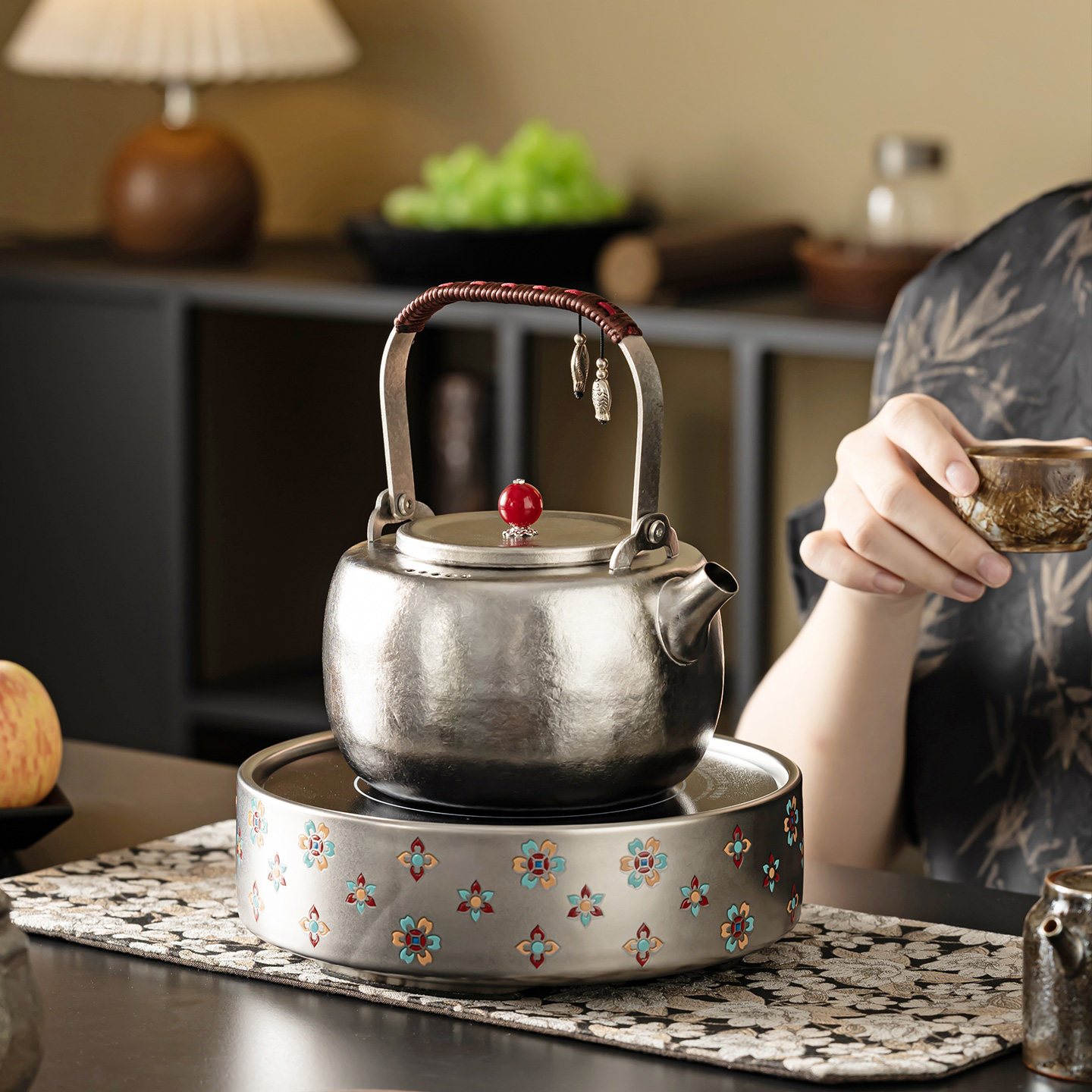 新款宝相花鎏钛银陶瓷电陶炉煮茶器茶炉煮茶壶家用纯钛烧水壶套装,淘宝优惠券,粉丝福利购,淘宝优惠卷