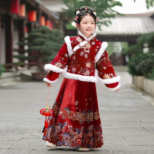 拜年服女童马面裙2026新款儿童汉服冬款中国风冬装新年加厚过年服 - 图0