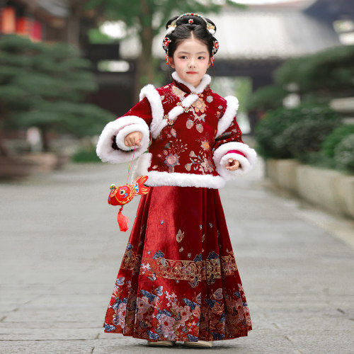 拜年服女童马面裙2026新款儿童汉服冬款中国风冬装新年加厚过年服 - 图2