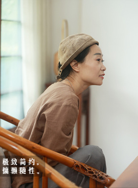 色织汉麻秋冬复古禅意帽子