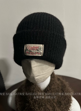 双层加厚显脸小 含羊毛灰色针织帽男女保暖冷帽滑雪大头毛线帽冬