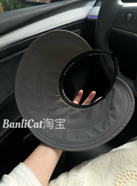 气质深灰色防晒帽子女春夏遮阳帽户外出游大帽檐显脸小空顶太阳帽