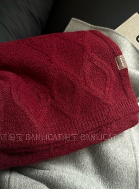高品质羊毛混纺显白红色针织毛线围巾男女新年加厚保暖毛线围脖冬