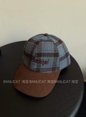 BanliCat秋冬韩版显白蓝咖撞色显脸小鸭舌帽子男女格纹棒球帽百搭