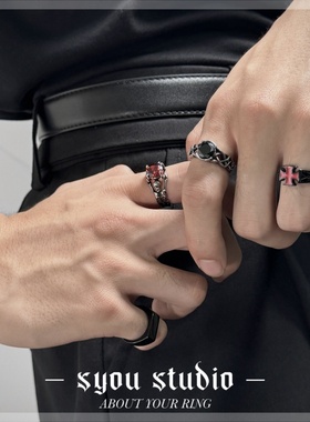 Syou朋克闪电个性十字架情侣戒指