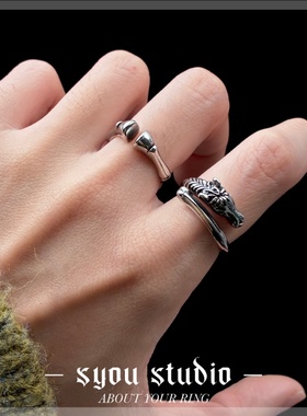 Syou小马钛钢朋克男士情侣对戒