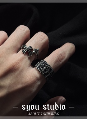 Syou复古十字鸢尾花CH钛钢戒指