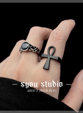 Syou中性不锈钢复古戒指