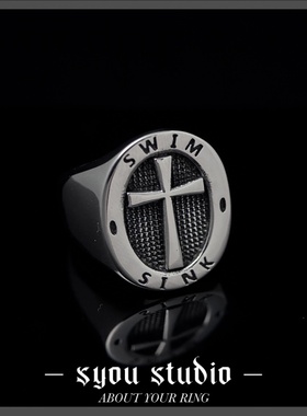Syou圣十字架欧美钛钢复古戒指