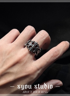 十字军花欧美复古钛钢戒指