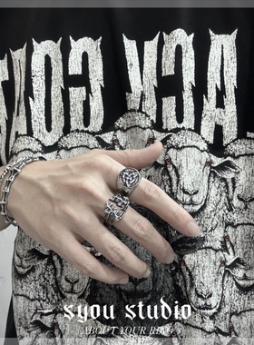 做旧饰品五角星不锈钢指环复古