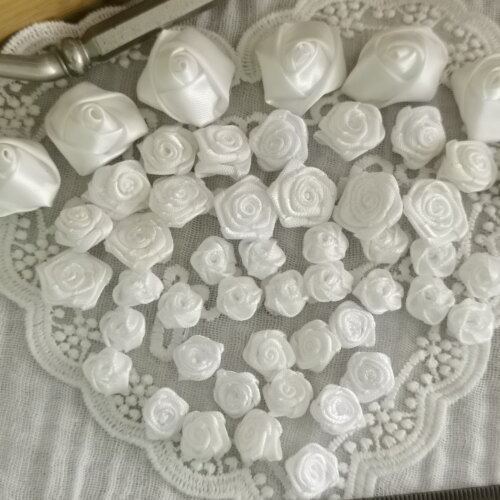 1cm10个价复古手工DIY仿真玫瑰丝带绢花发饰配饰品缎带装饰花720 - 图1