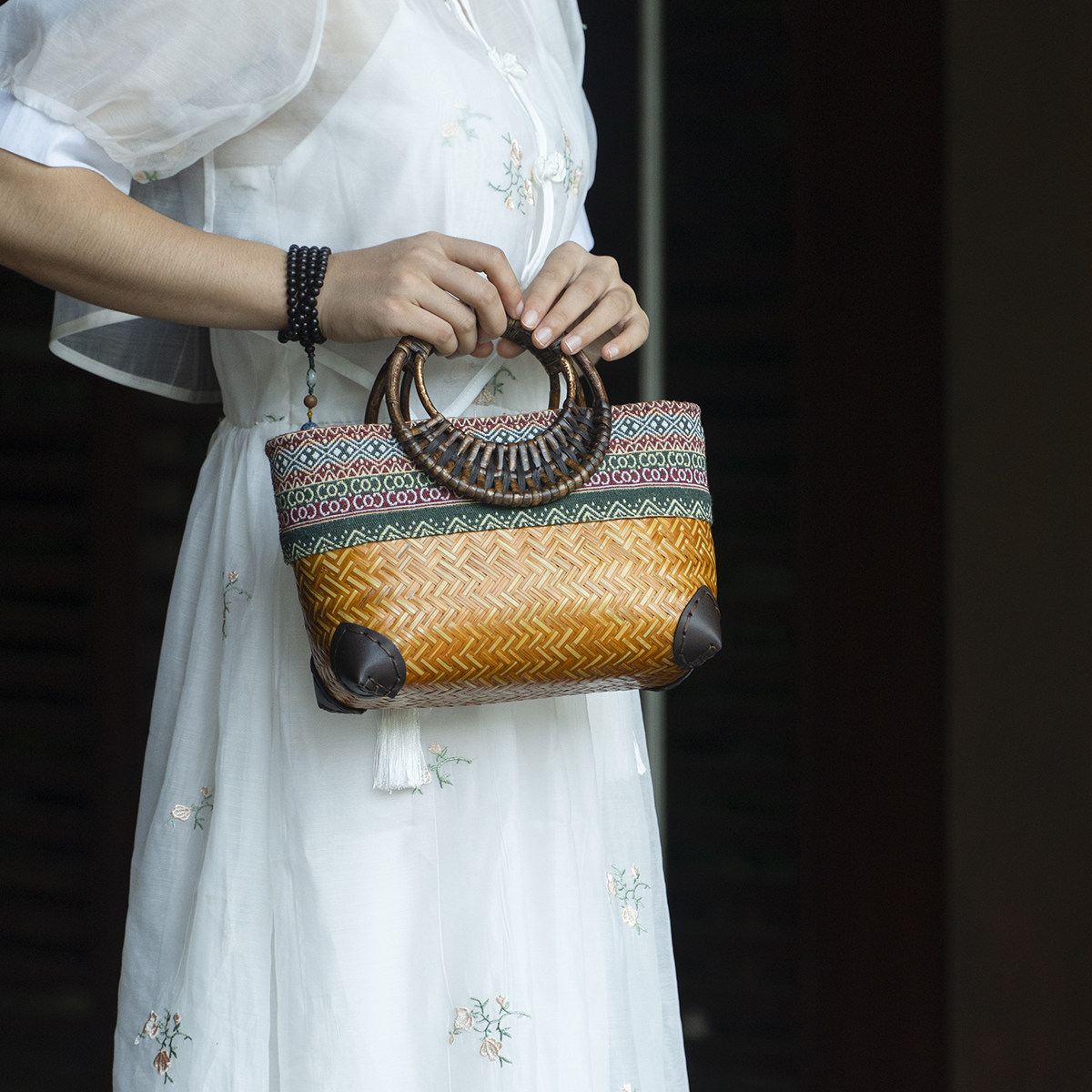 邱峰邱师傅竹编包轻奢国风民族风复古竹编手提包编织包双环女包,淘宝优惠券,粉丝福利购,淘宝优惠卷