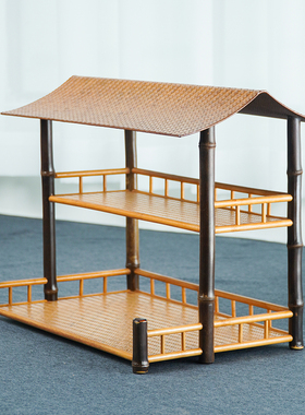 CBJ034手工特色屋檐紫竹双层置物架