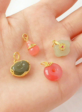 保色天然南红平安扣葫芦祥云吊坠