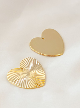 14K铜镀金保色批花纹路爱心桃心单孔挂件手链项链耳饰吊坠DIY配件