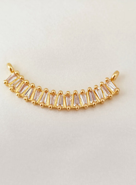 14K包金保色镶T方锆石弧形双吊连接项链DIY发簪头饰璎珞步摇配件