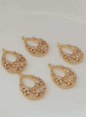 包金镶嵌锆石几何形耳坠DIY首饰