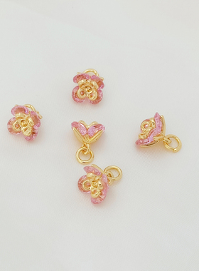 保色18K包金白K微镶锆石玫瑰小花