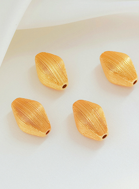 强保色24K沙金拉丝菱形双腰桶珠