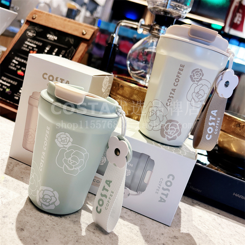 costa山茶花保温杯子奶油白ins风316不锈钢唯美咖啡杯密封随行杯 - 图1