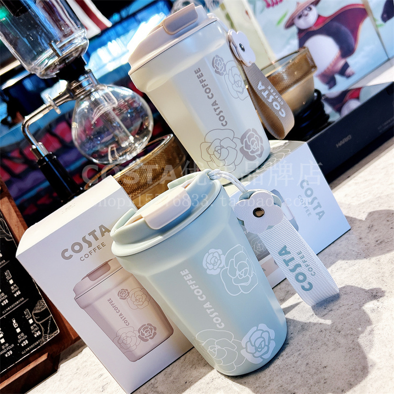 costa山茶花保温杯子奶油白ins风316不锈钢唯美咖啡杯密封随行杯 - 图2