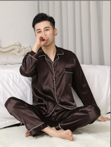 Hot Pin Spring Summer Autumn Real Silk Sleepwear Men Ice Silk Long Sleeves Two Sets Spring Autumn Season Code Foot Quality Workmanship Preferred