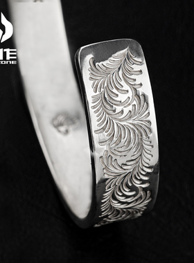 灵作雷鸟錾刻狗熊出品纯银手镯