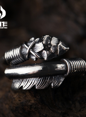 银饰纳瓦霍石箭925纯银银戒指