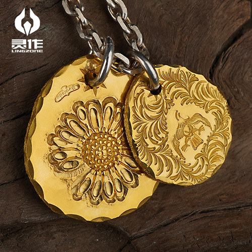 狗熊爸古法手打印第安风格金饼手工制作足金纯金吊坠来料加工定制 - 图0